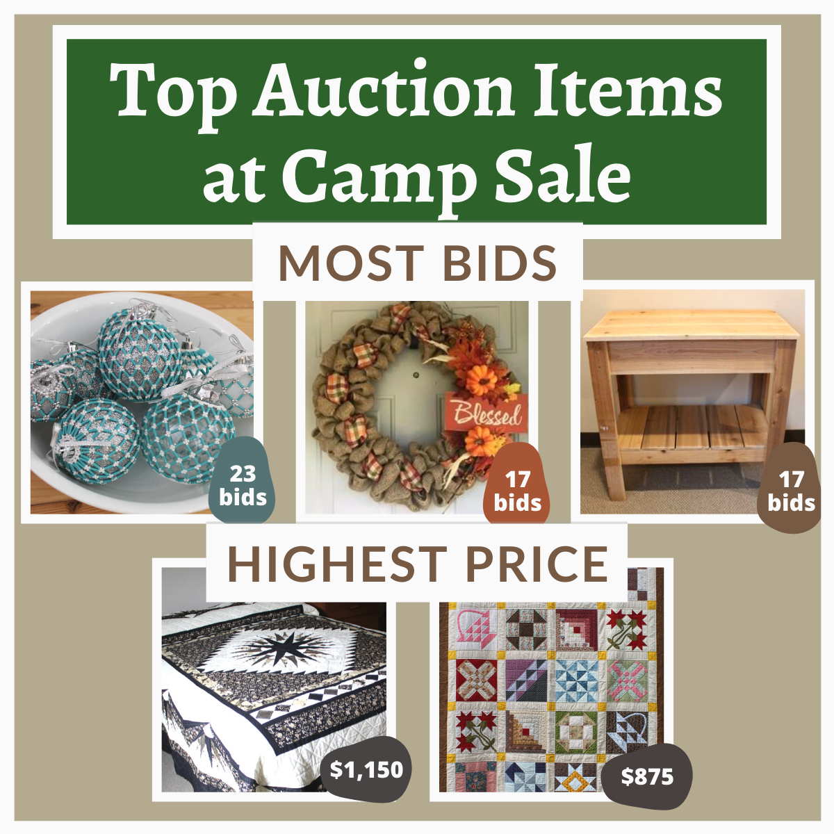 Top Auction Items at Camp Sale